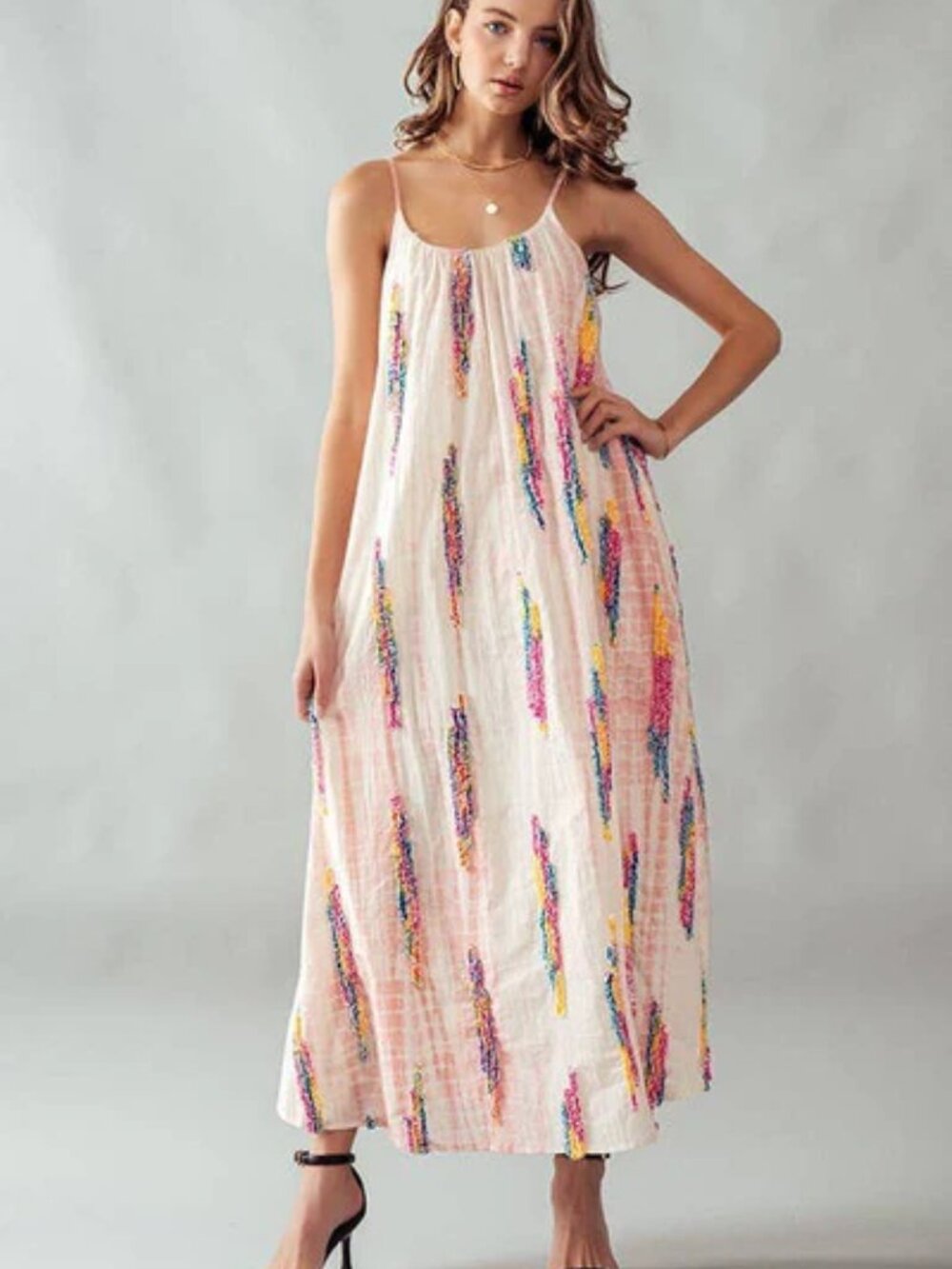 URBAN DAIZY Multicolor Tie-Dye Embroidered Cami Maxi Dress - Picture 12 of 16